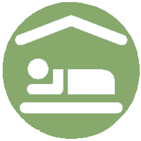 icona alloggio persona che dorme con sfondo verde