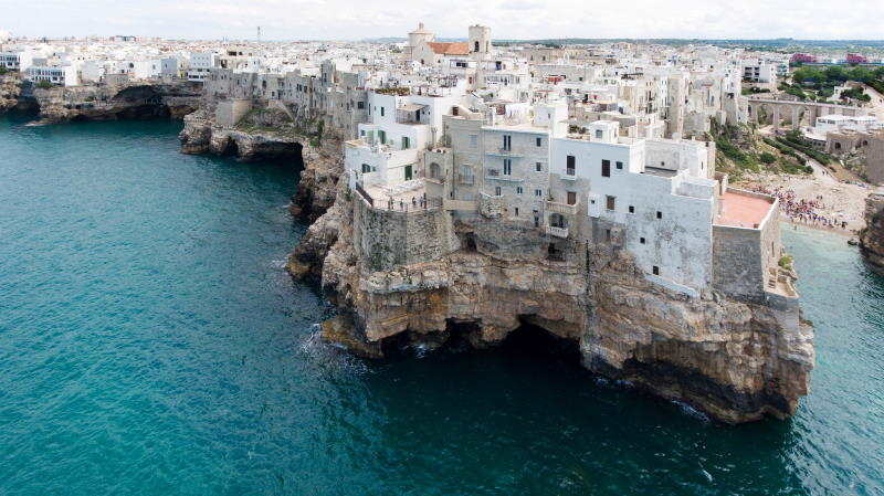 view of Polignano a Mare from the sky